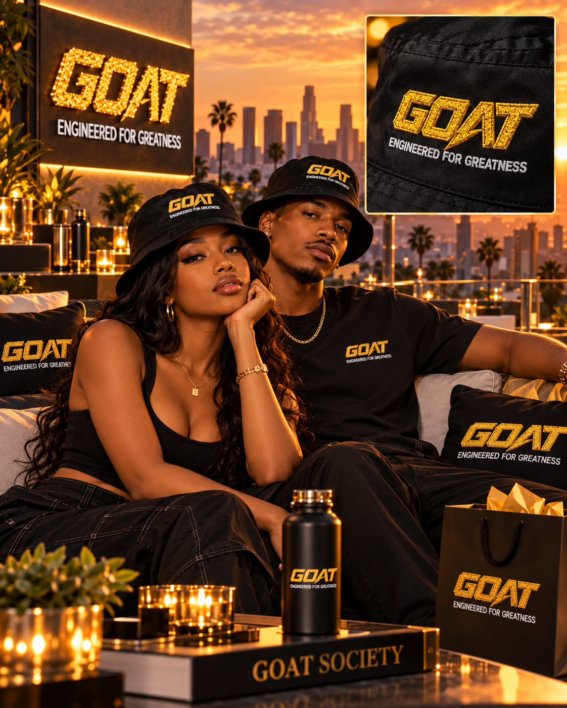GOAT Glitter Logo Bucket Hat — Trendy Streetwear Sun Hat