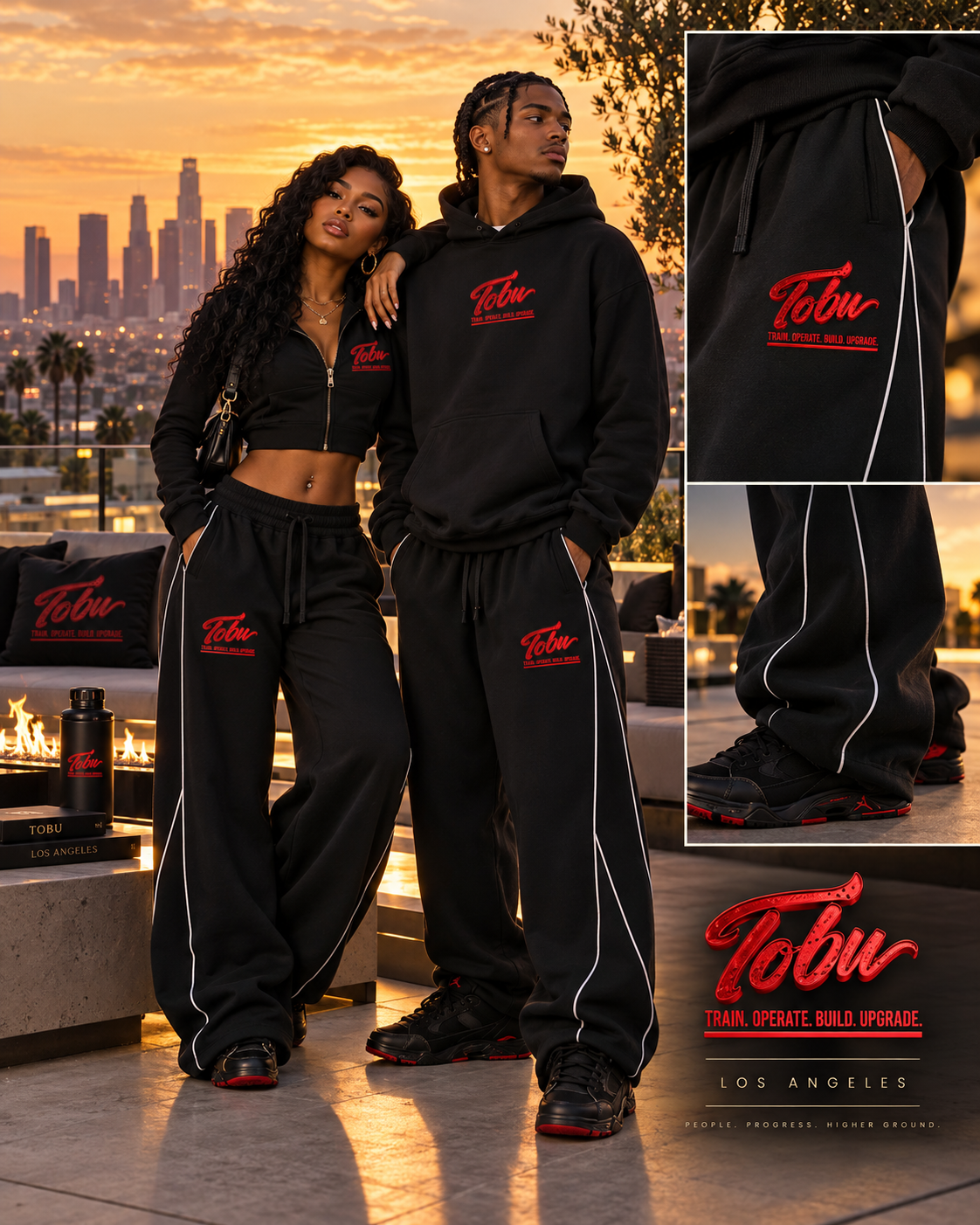 TOBU ME VERSUS ME COLLECTION UNISEX 345 GSM PIPING FLEECE BARREL LEG SWEATPANTS | PREMIUM HEAVYWEIGHT FIT