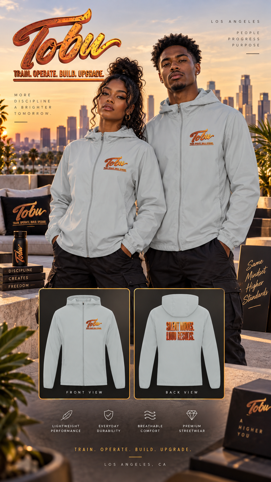 TOBU SILENT MOVES LOUD RESULTS 130 GSM HOODED SPORTS JACKET | UNISEX LIGHTWEIGHT PERFORMANCE APPAREL