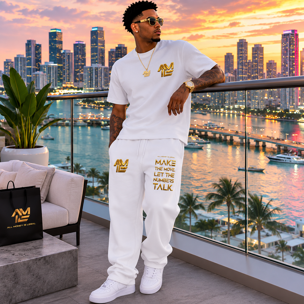 ALL MONEY IS LEGAL Let The Numbers Talk 460 GSM Heavyweight Fleece Straight-Leg Pants