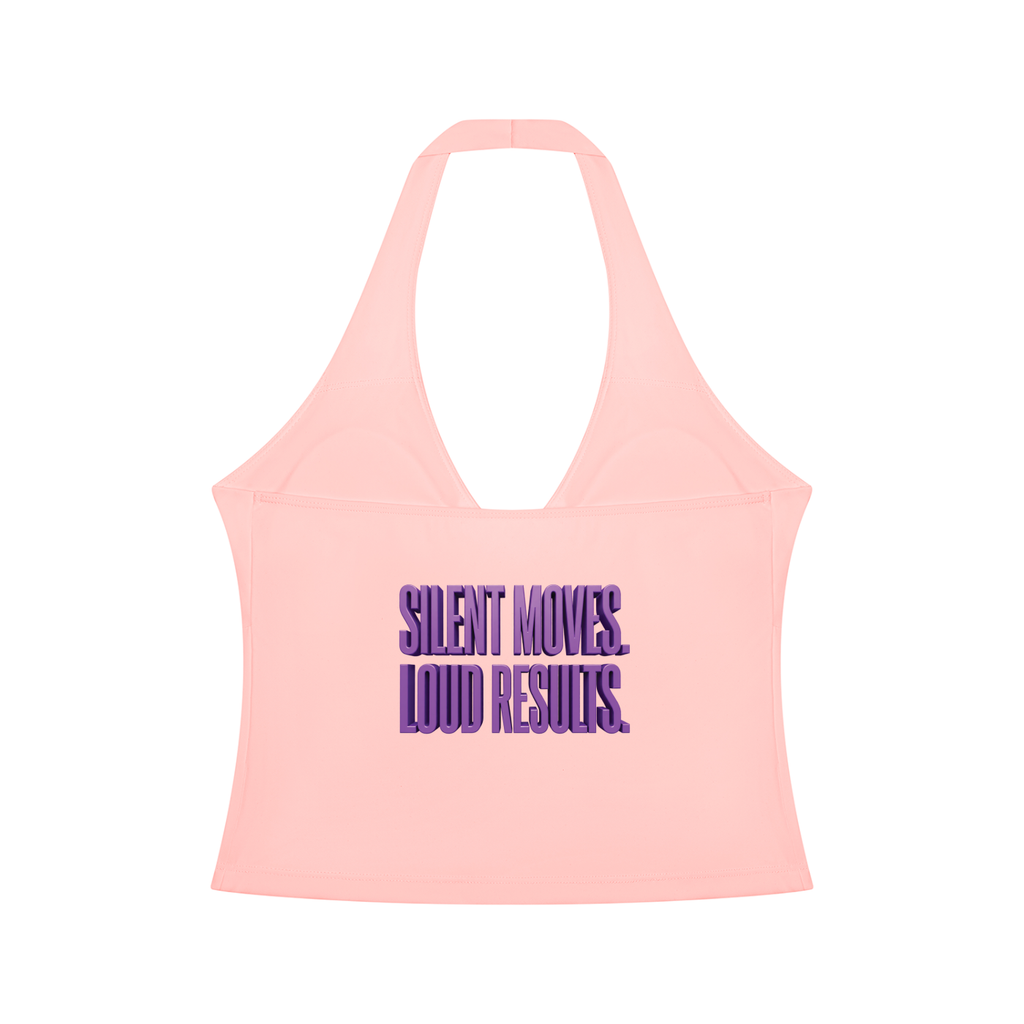 TOBU Silent Moves Loud Results Women’s Fitted Ruched Halter Yoga Tank Top – 220 GSM