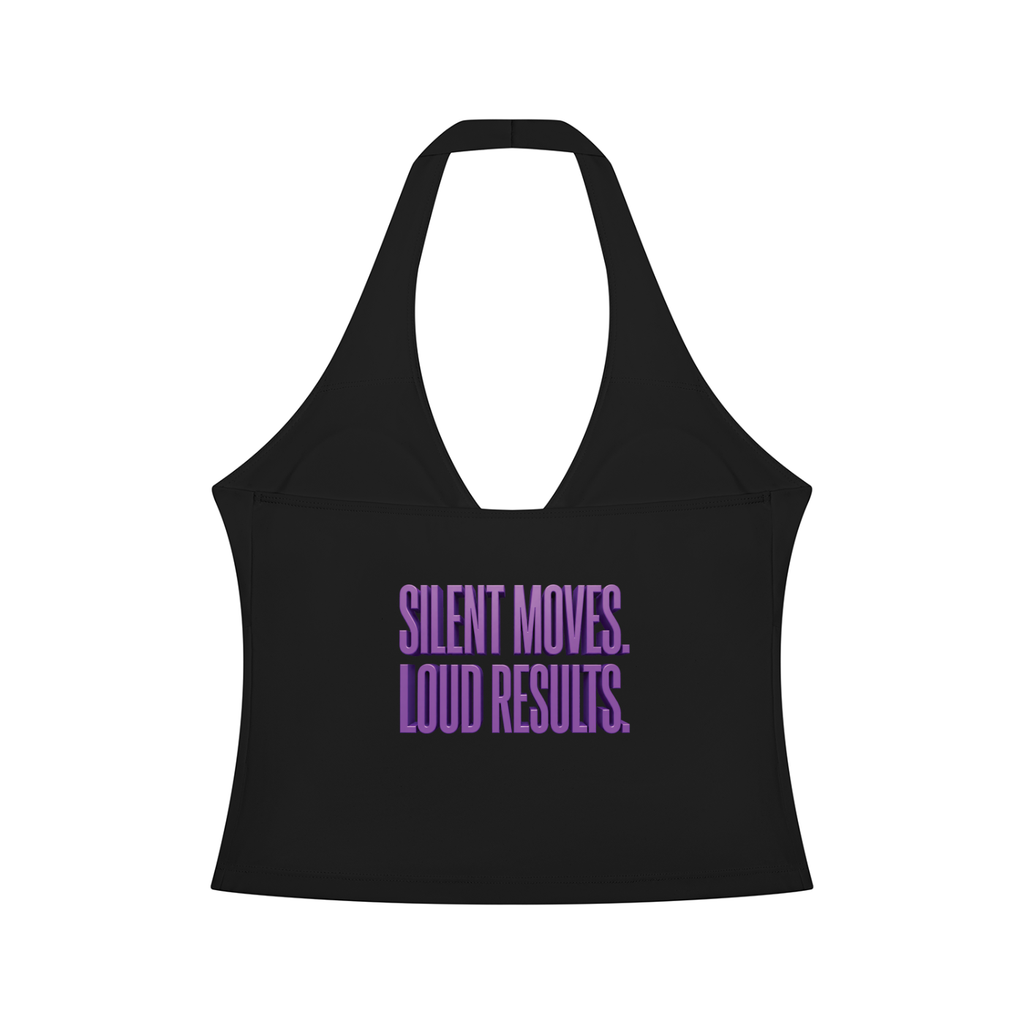 TOBU Silent Moves Loud Results Women’s Fitted Ruched Halter Yoga Tank Top – 220 GSM