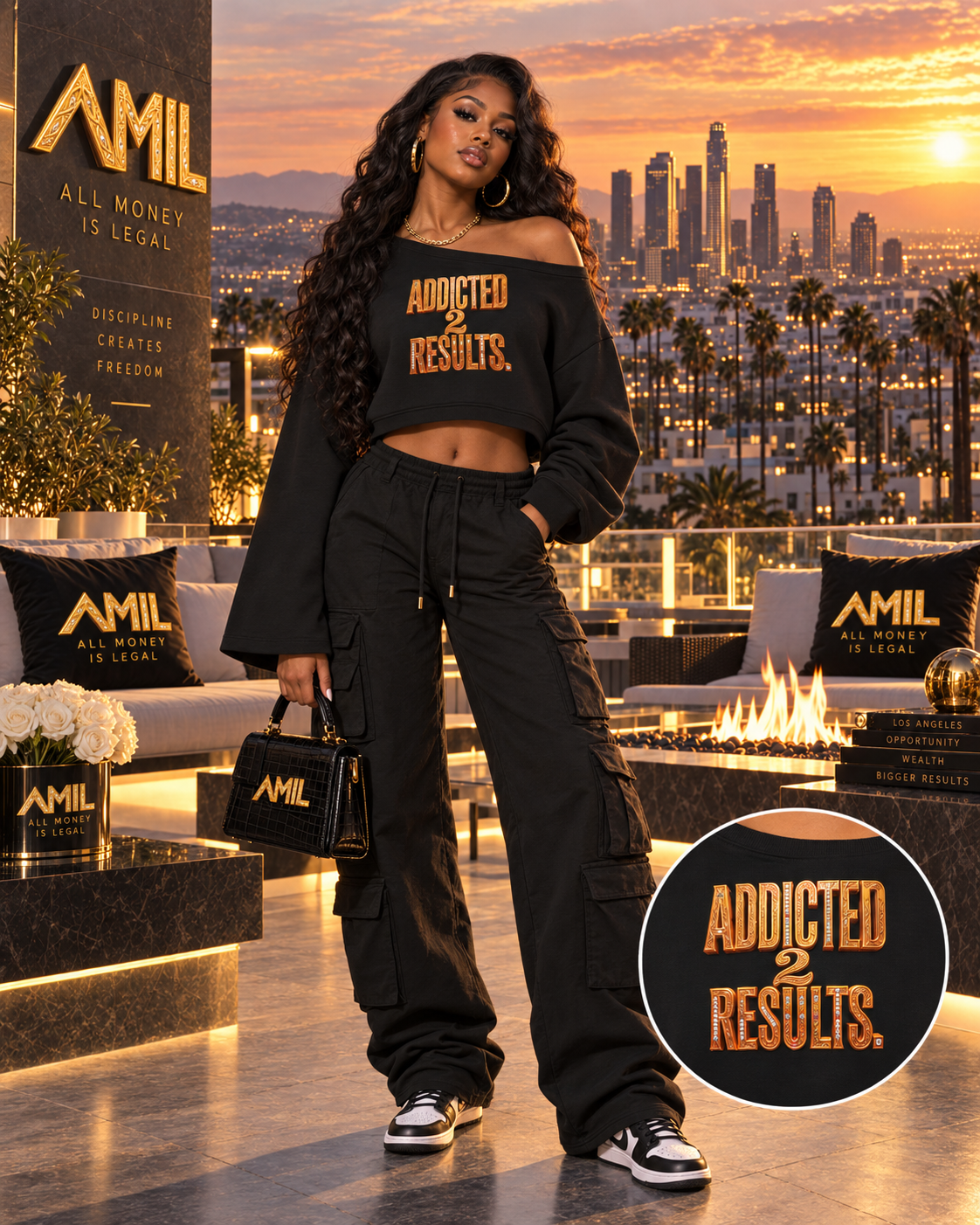 ADDICTED 2 RESULTS WOMEN’S OFF-SHOULDER CROPPED SWEATSHIRT | 310 GSM PREMIUM LIFESTYLE WEAR