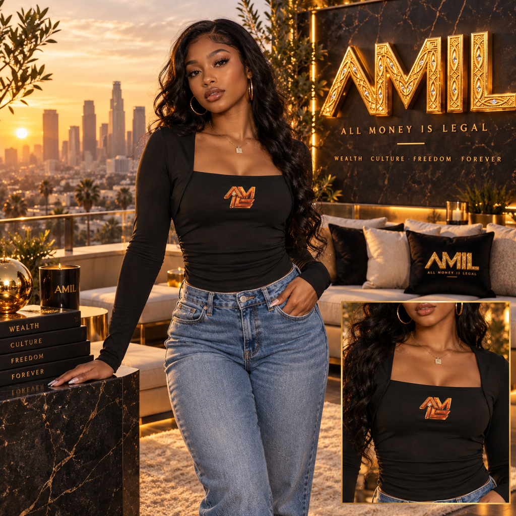 ALL MONEY IS LEGAL LADIES NIGHT WOMEN’S RUCHED LONG SLEEVE T-SHIRT | 210 GSM SQUARE-NECK TOP