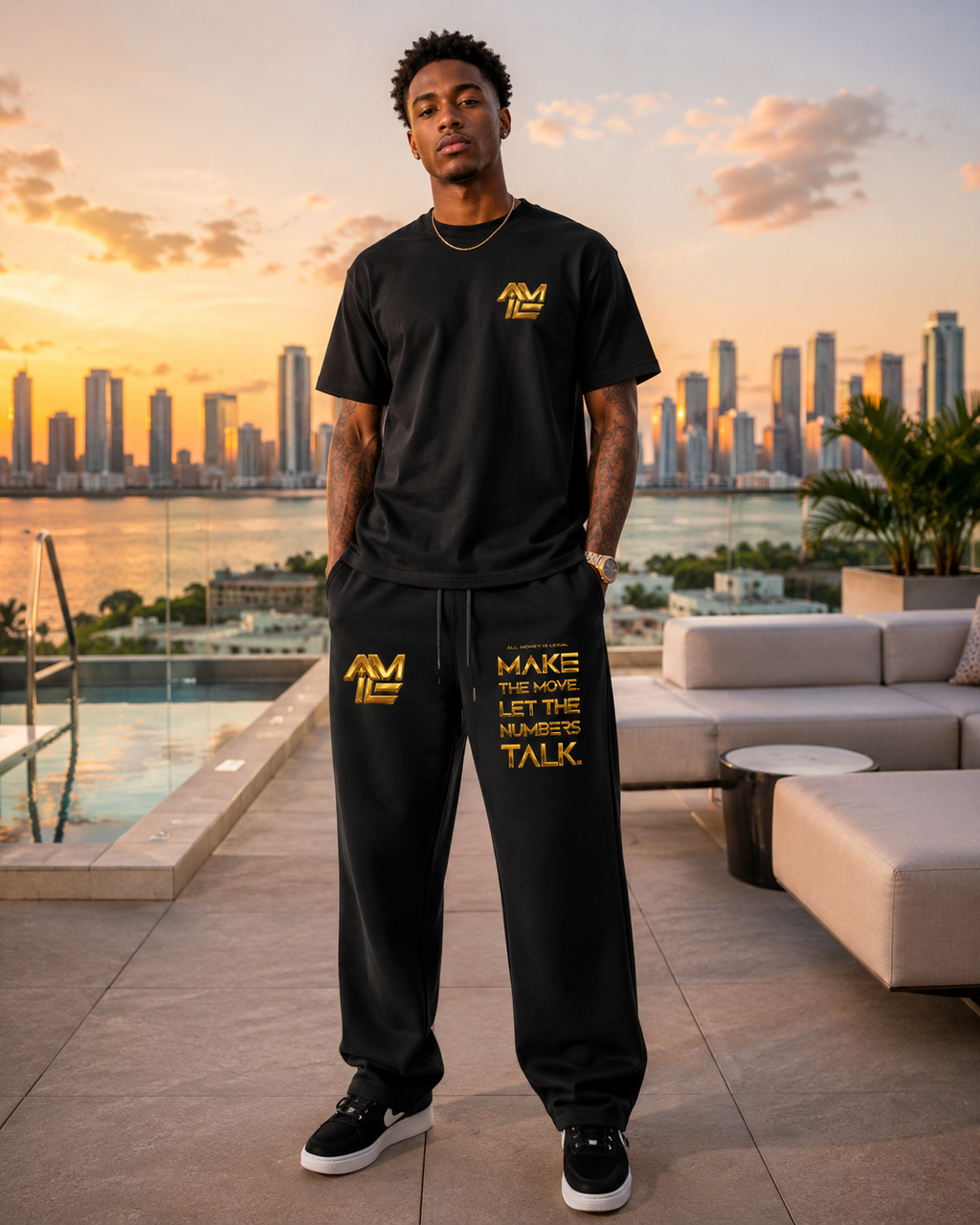 ALL MONEY IS LEGAL Let The Numbers Talk 460 GSM Heavyweight Fleece Straight-Leg Pants