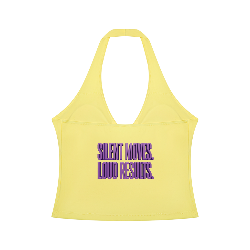 TOBU Silent Moves Loud Results Women’s Fitted Ruched Halter Yoga Tank Top – 220 GSM