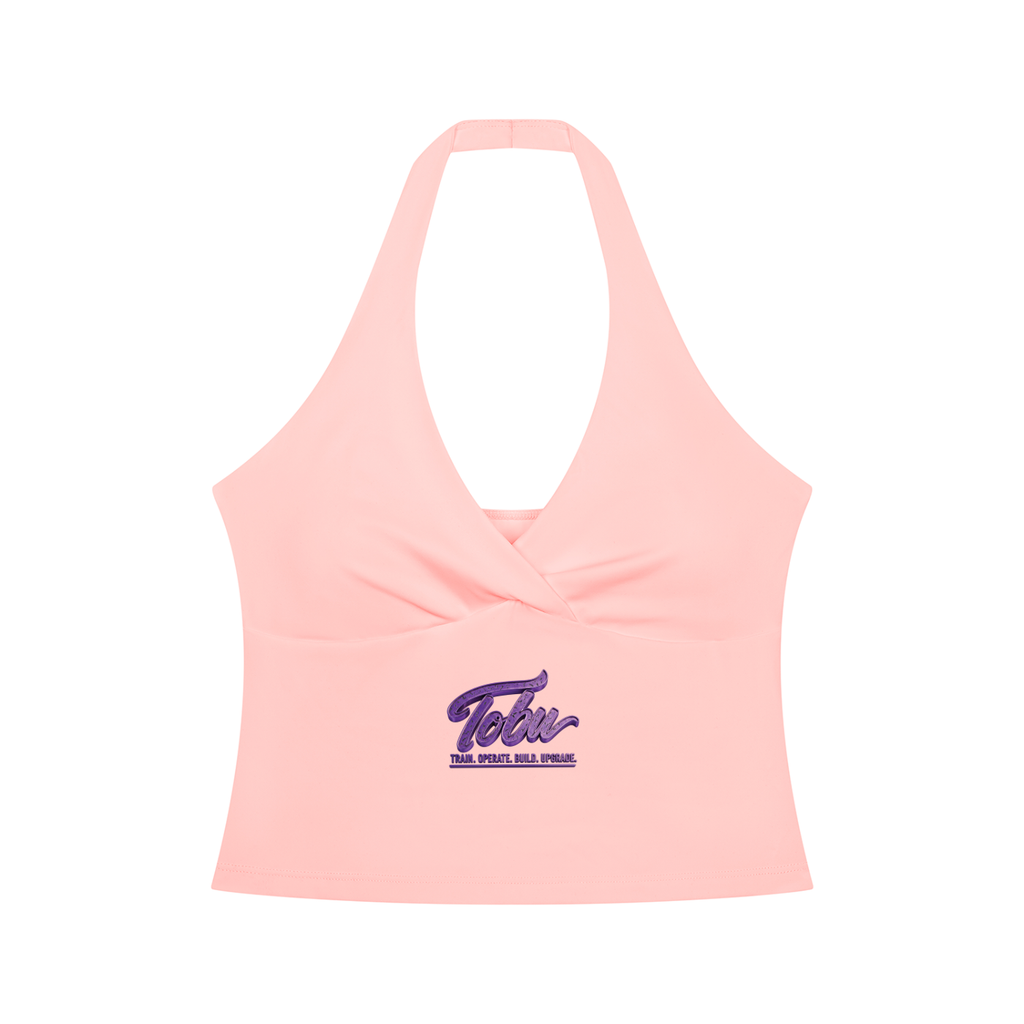 TOBU Silent Moves Loud Results Women’s Fitted Ruched Halter Yoga Tank Top – 220 GSM